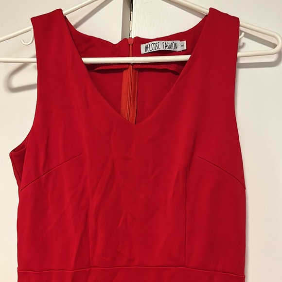 EUC Festive Holiday Heloise Fashion Red Fit and Flare Mini Dress V Neck Zip Back - Picture 2 of 6